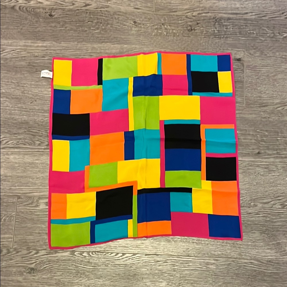 100% silk vintage Colorful Patchwork Scarf 21”